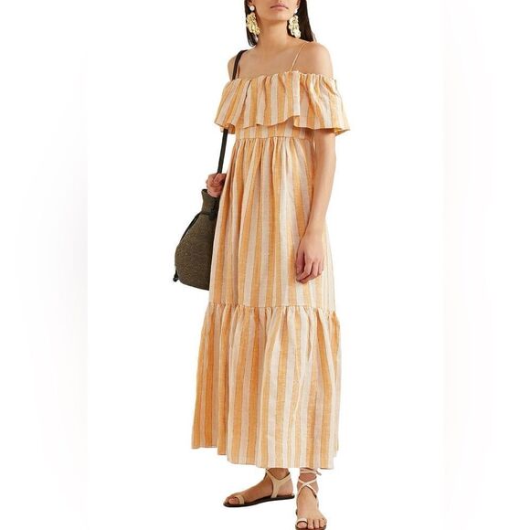 THREE GRACES LONDON Ida cold-shoulder metallic striped linen-blend maxi dress - Picture 3 of 12